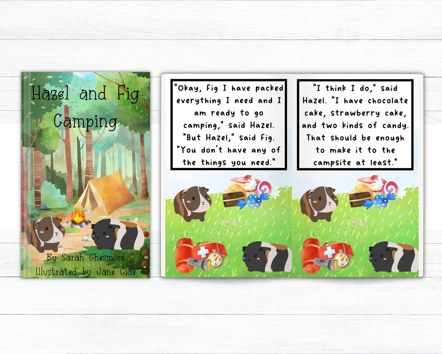 Hazel & Fig Camping children's book, guinea pig book, story book, camping book, book about making new friends, wants and needs, hibernation