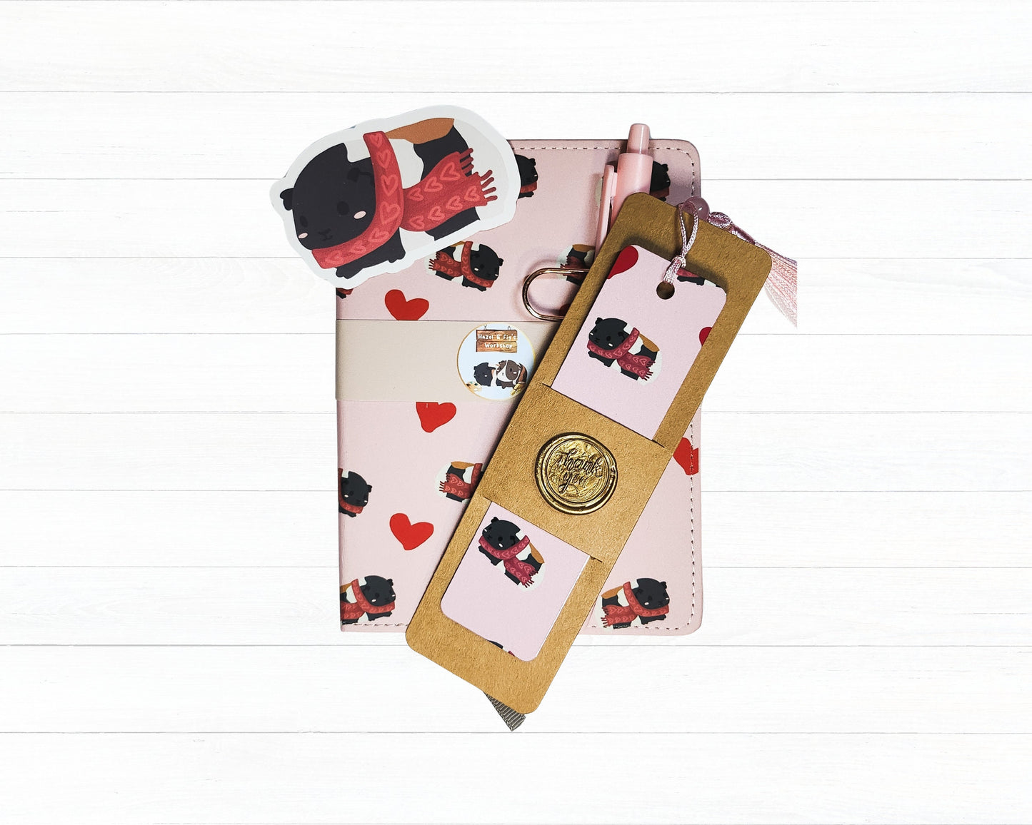 Guinea Pig & Hearts Journal, Bookmark and Sticker Set- heart notebook, valentine's notebook, guinea pig notebook, A6 notebook, heart sticker