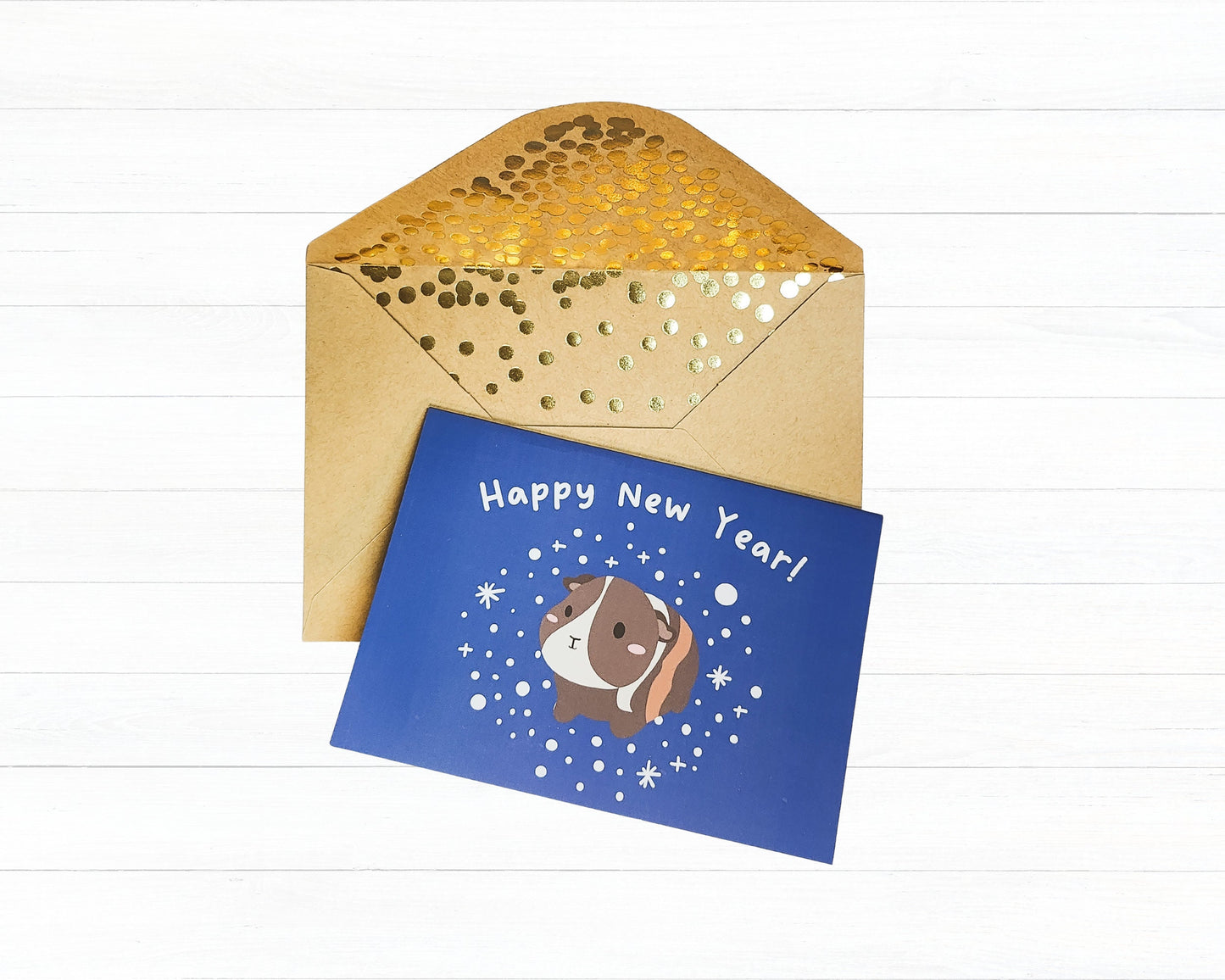 Guinea Pig New Year Card- new year card, guinea pig greeting card, guinea pig happy new year card, guinea pig lover, guinea pig love, winter