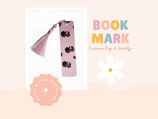 Guinea Pig & Hearts Bookmark- guinea pig bookmark, heart bookmark, guinea pig love, valentine's bookmark, pink guinea pig bookmark, hearts