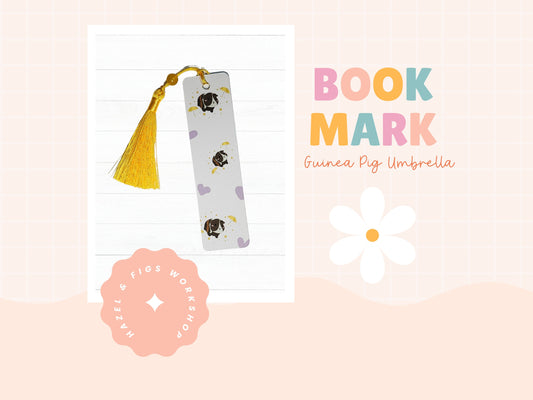 Guinea Pig Umbrella Bookmark- guinea pig bookmark, umbrella bookmark, guinea pig tassel bookmark, spring bookmark, yellow bookmark