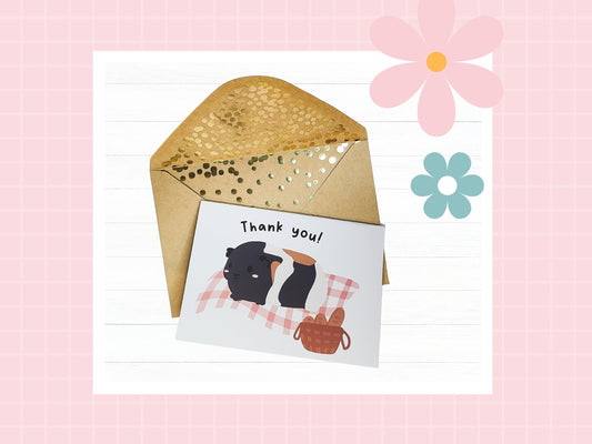 Guinea Pig Thank You Card- guinea pig thank you card, spring greeting card, spring guinea pig card, guinea pig mom, gratitude card