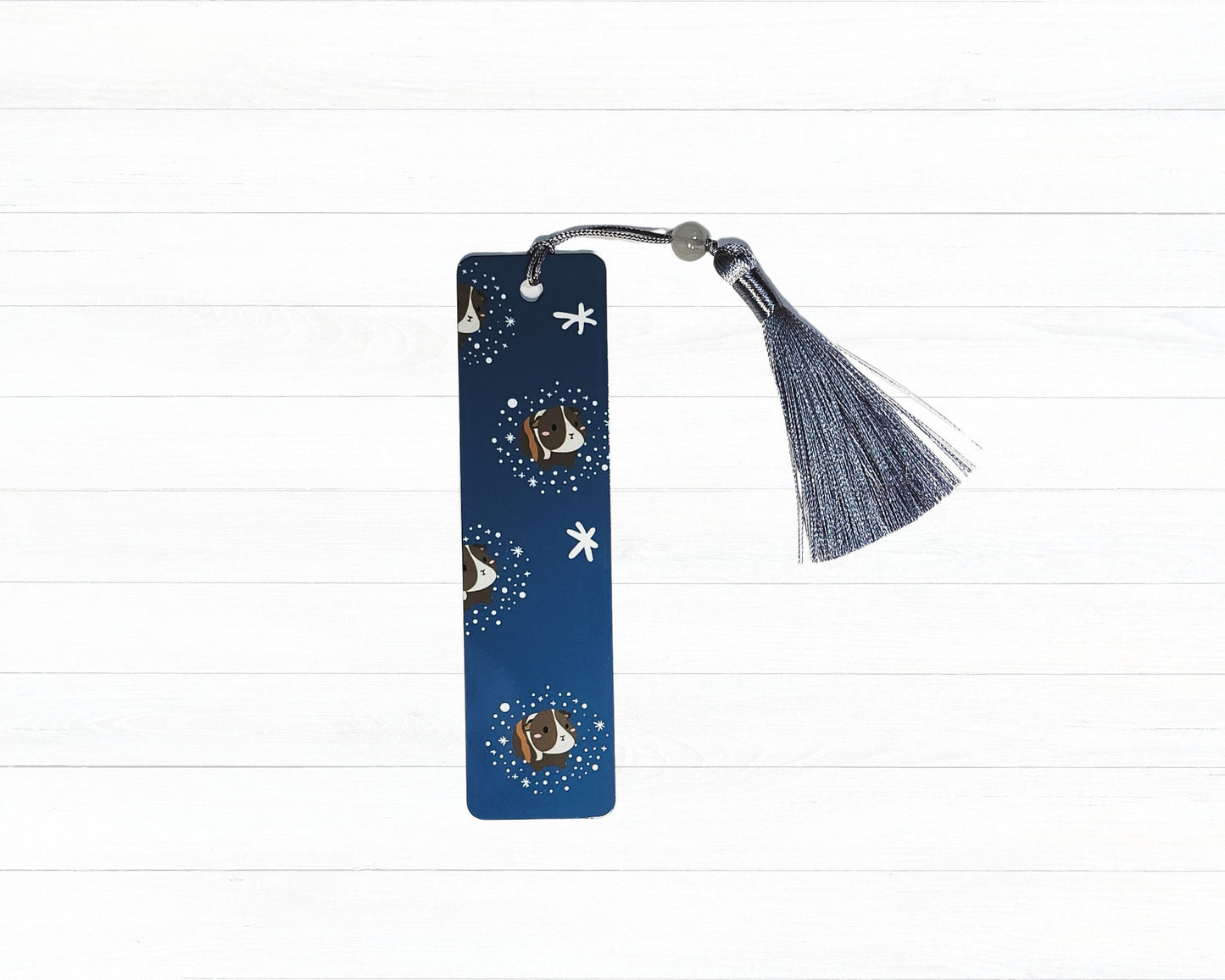 Guinea Pig Snow Bookmark- guinea pig bookmark, snow bookmark, guinea pig tassel bookmark, winter bookmark, blue bookmark, dark blue bookmark