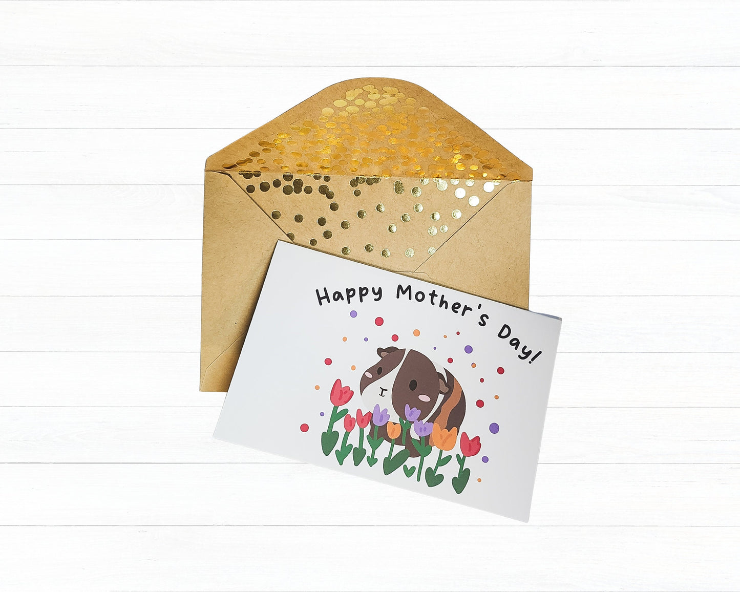 Guinea Pig Mother's Day Card- floral mother's day card, spring greeting card, flower mother's day card, guinea pig mom, love guinea pigs