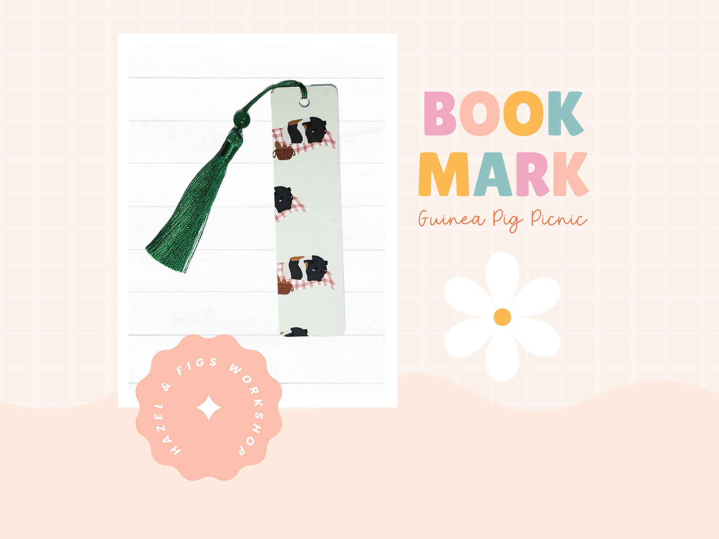 Guinea Pig Picnic Bookmark- guinea pig bookmark, picnic bookmark, guinea pig picnic, summer bookmark, green guinea pig bookmark, picnic