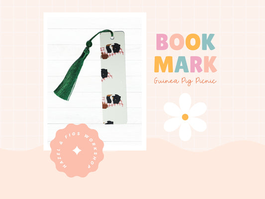 Guinea Pig Picnic Bookmark- guinea pig bookmark, picnic bookmark, guinea pig picnic, summer bookmark, green guinea pig bookmark, picnic