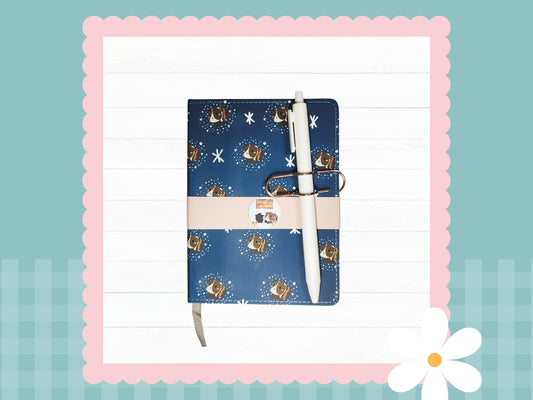 Guinea Pig Snow Journal- snow notebook, winter notebook, guinea pig notebook, A6 notebook, guinea pig A6 notebook and pen set, snowflake