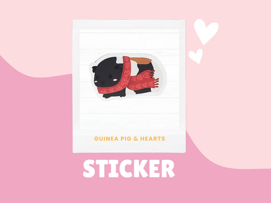 Guinea Pig & Hearts Sticker- valentine's sticker, winter sticker, guinea pig lovers, heart guinea pig sticker, guinea pig love sticker