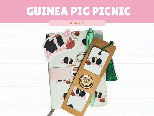 Guinea Pig Picnic Journal, Bookmark and Sticker Set- picnic notebook, picnic bookmark, guinea pig notebook, A6 notebook, picnic sticker